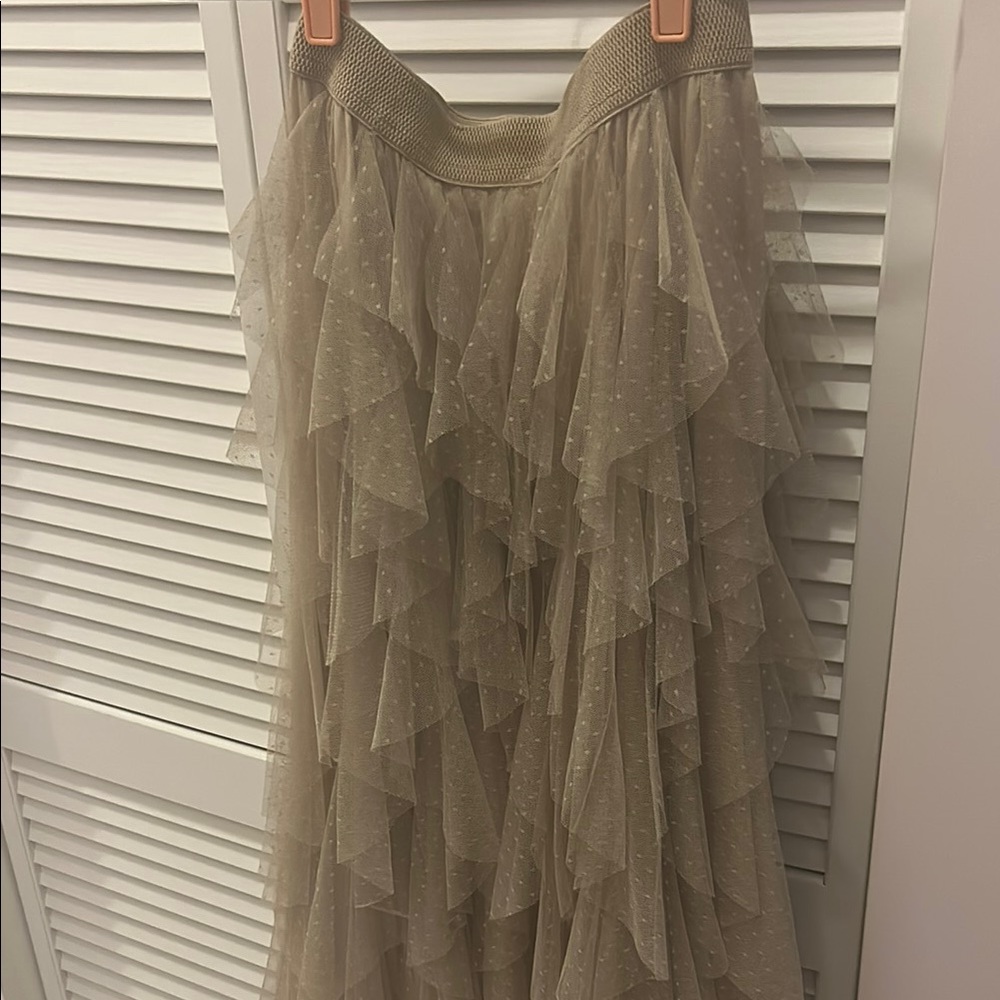 Anthropologie Gold Tiered Maxi Skirt Cocktail
